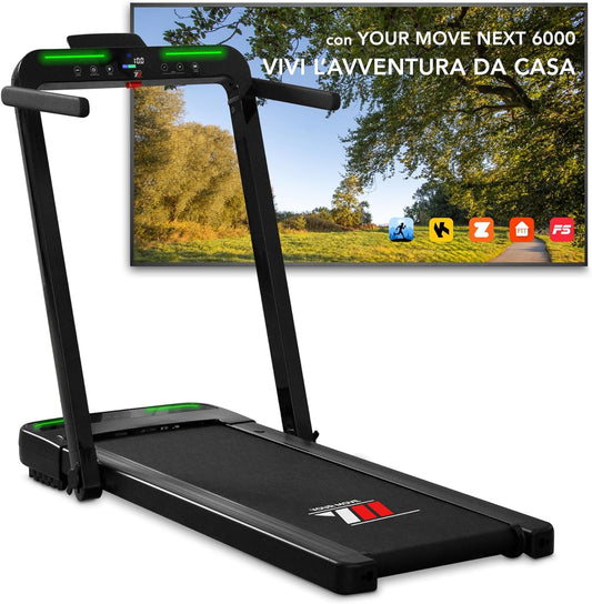 YM Next 6000 Folding Electric Treadmill, 16 km/h, Italian Brand, Space-Saving, Bluetooth + Kinomap Zwift Bitgym Fithome, Super Compact (13 cm Closed), Italian Assistance