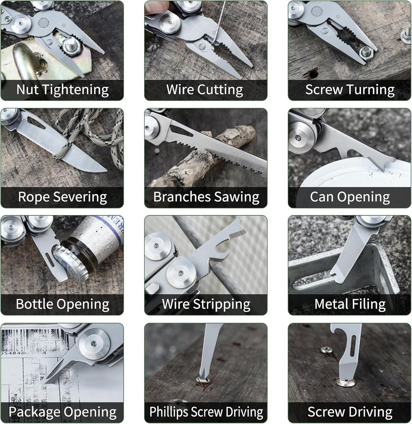 ETANPE 12-in-1 Multitool Pocket Knife, 420 Stainless Steel, Foldable Design with Pliers, Wire Cutters, Saw Blade, Scissors, Screwdrivers, Bottle Opener, Back Clip, Nylon Sheath