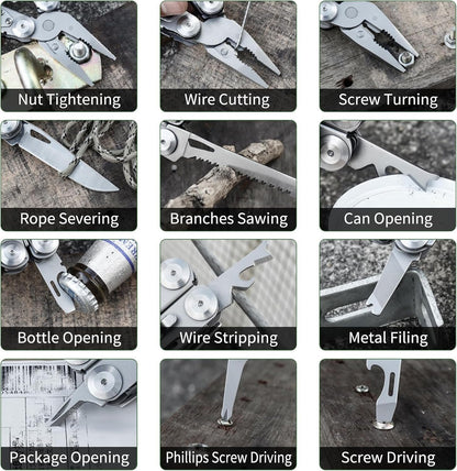 ETANPE 12-in-1 Multitool Pocket Knife, 420 Stainless Steel, Foldable Design with Pliers, Wire Cutters, Saw Blade, Scissors, Screwdrivers, Bottle Opener, Back Clip, Nylon Sheath