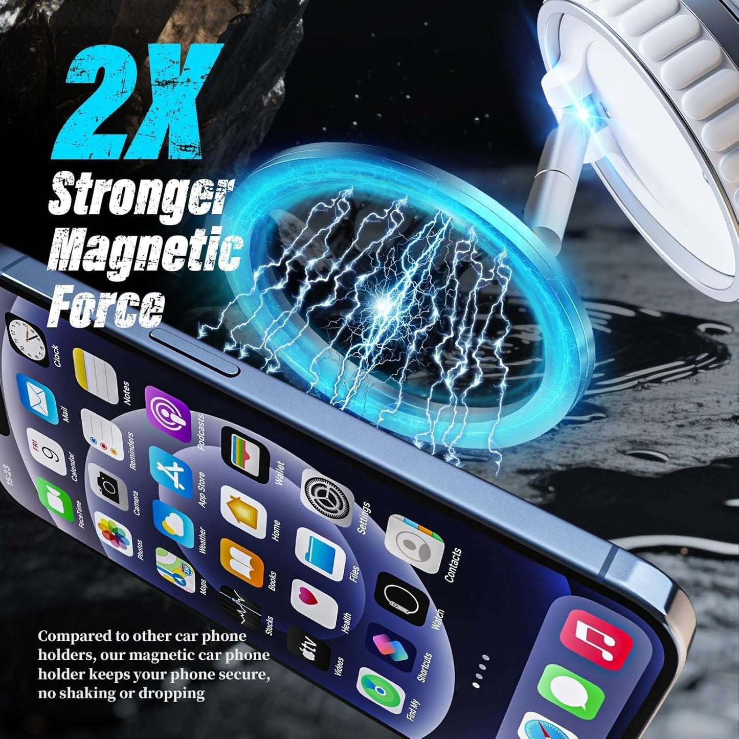 KTEBO Strong Magnetic Phone Holder for Your Car, 360° Adjustable Car Phone Holder for iPhone Magsafe, Additional 3 Spare Magnetic Rings Worry-Free Replacement of Phone Cases - Suitable for All Phones