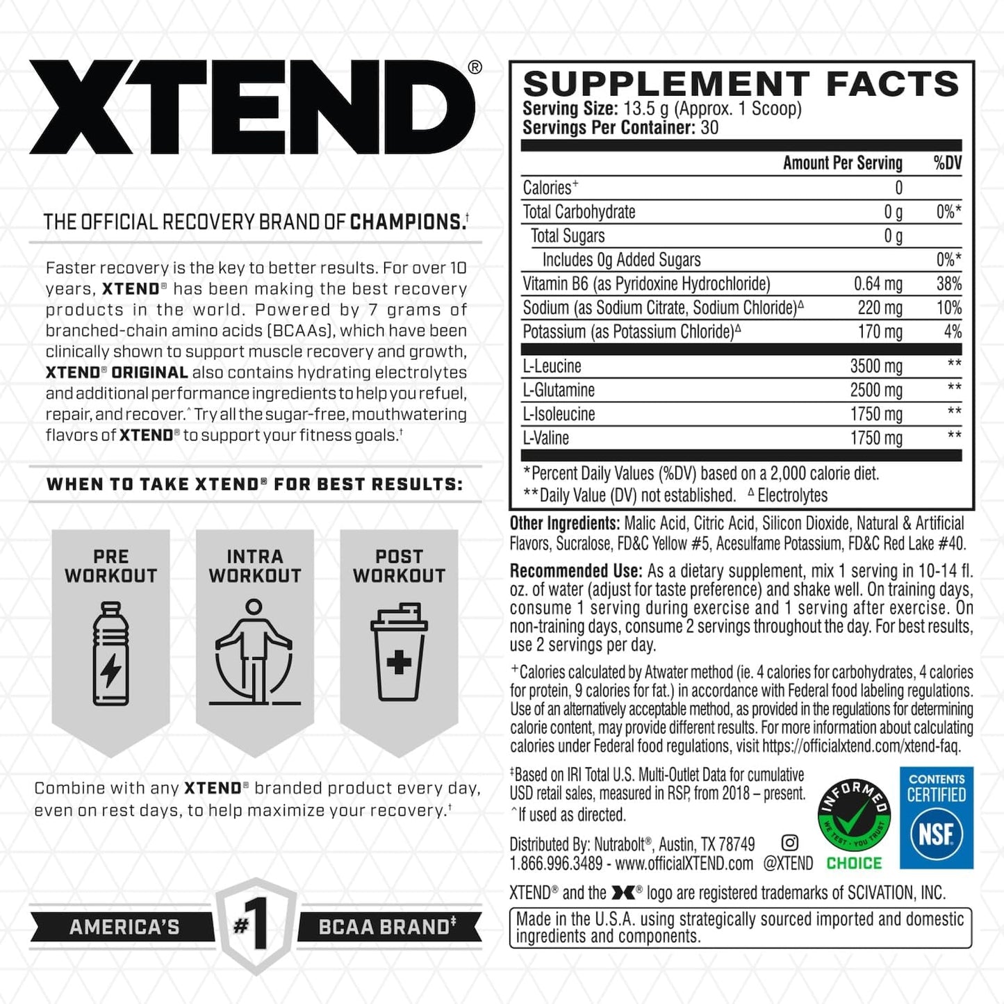 Scivation Xtend BCAA Powder, Branched Chain Amino Acids, BCAAs, Mango, 30 Servings, 19 Piece Set