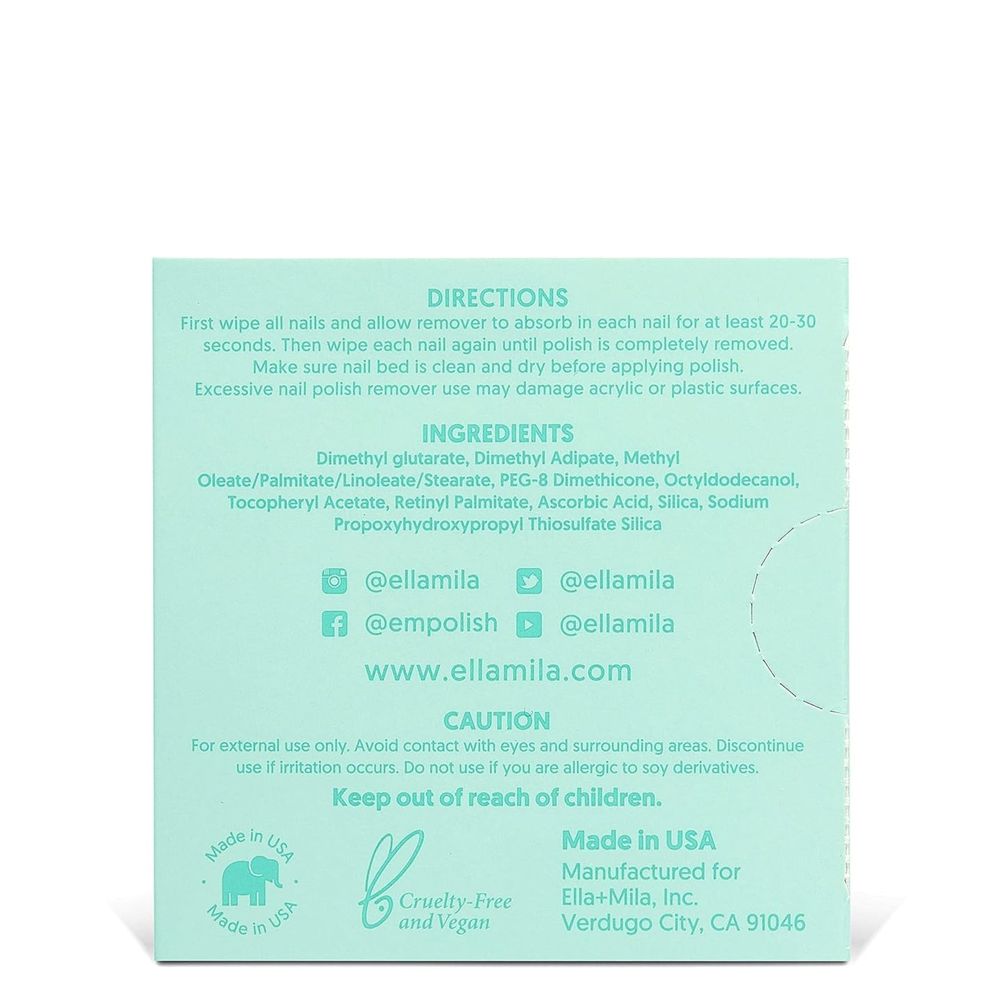 ella+mila Soy Nail Polish Remover Wipes Non-Acetone Lint Free Nail Wipes - Non-Toxic Fingernail Polish Remover - Unscented & Enriched with Vitamins A,C & E (12 Pack)