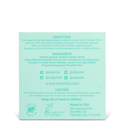 ella+mila Soy Nail Polish Remover Wipes Non-Acetone Lint Free Nail Wipes - Non-Toxic Fingernail Polish Remover - Unscented & Enriched with Vitamins A,C & E (12 Pack)