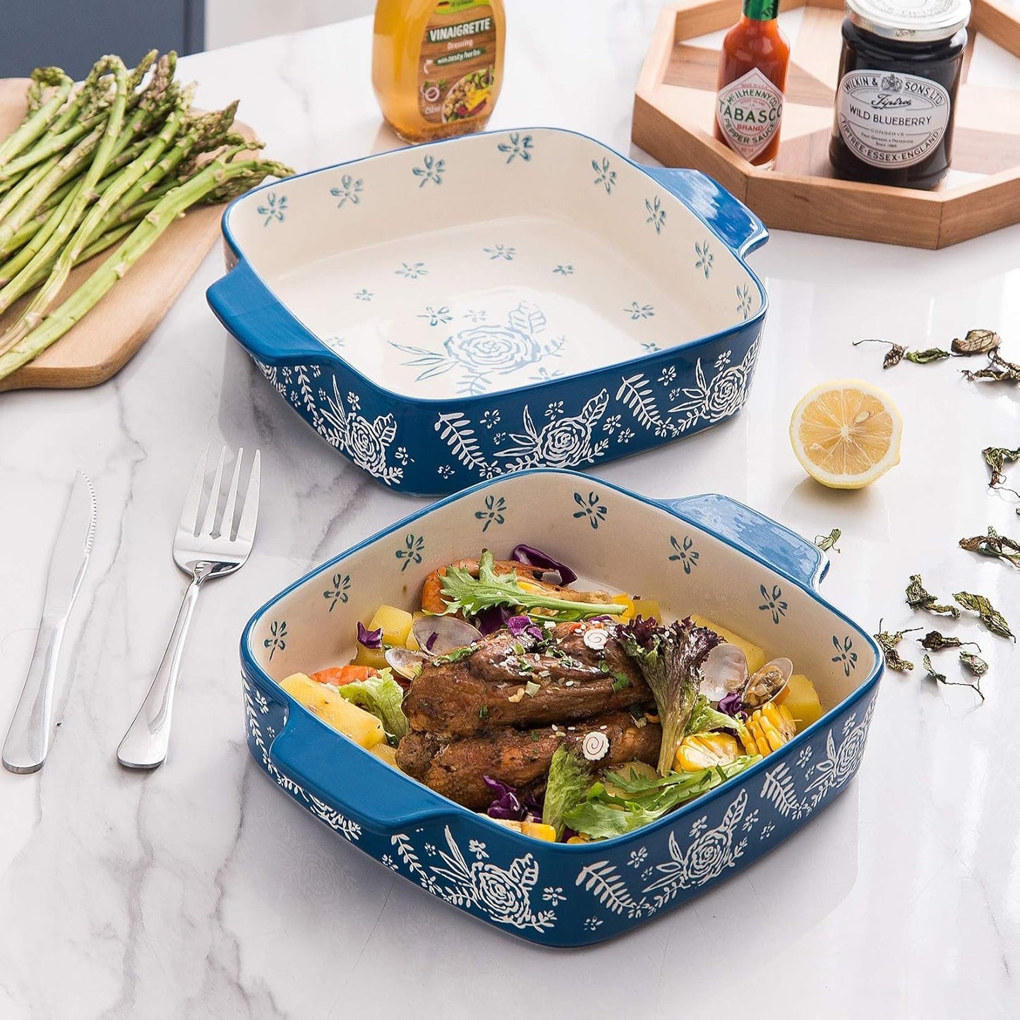 Wisenvoy Baking Dish Ceramic Brownie Pan 9x9 Baking Pan Casserole Dish Lasagna Pan Square Rose Dish Bakeware Sets