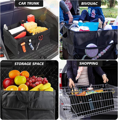 Car Trunk Foldable Multi-Compartment Car Organizer With Removal Lid Foldable Trunk Organizer For Suvs & Sedans Sturdy Car Organization For Car Accessories (Black)
