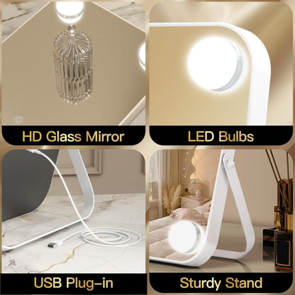 Hollywood Vanity Mirror with Dimmable LED Lighting, Smart Touch Control & U-Shaped Bracket - Portable Tabletop Makeup Mirror for Travel, Home (White)