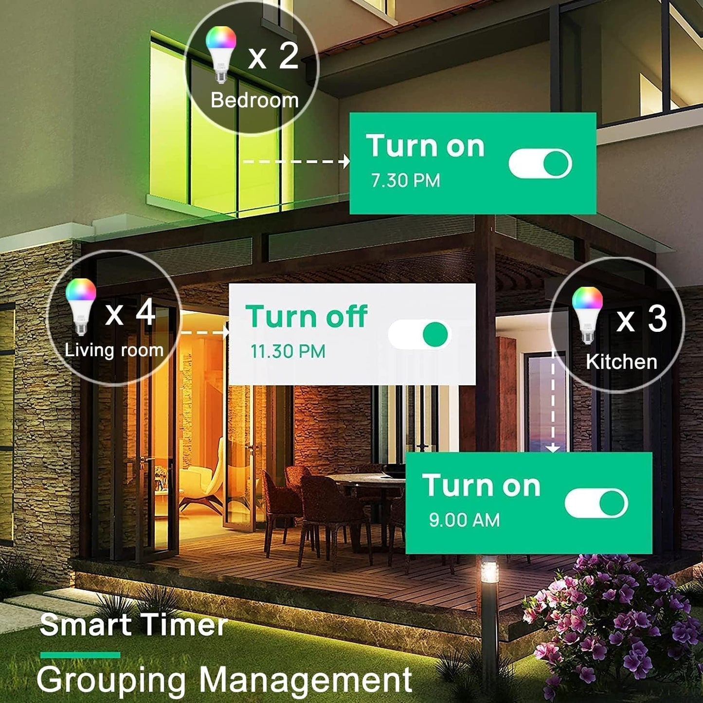 4 Pack Smart Wi-Fi LED Bulbs, E27 Light Bulbs, RGBW Smart LED Light Bulbs with 16 Million Colors, Cool and Warm White Light, Dimmable 2700K to 6500K White Lights