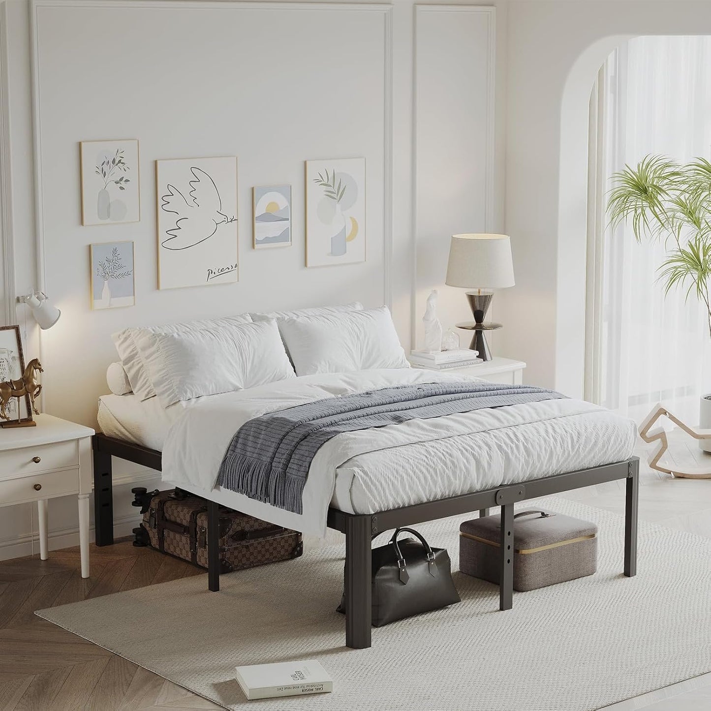 LAKKURI 18 Inch High Cal King Bed Frame No Box Spring Needed, Platform Metal California King Bed Frame, Easy Assembly, Noise Free, Heavy Duty, Black