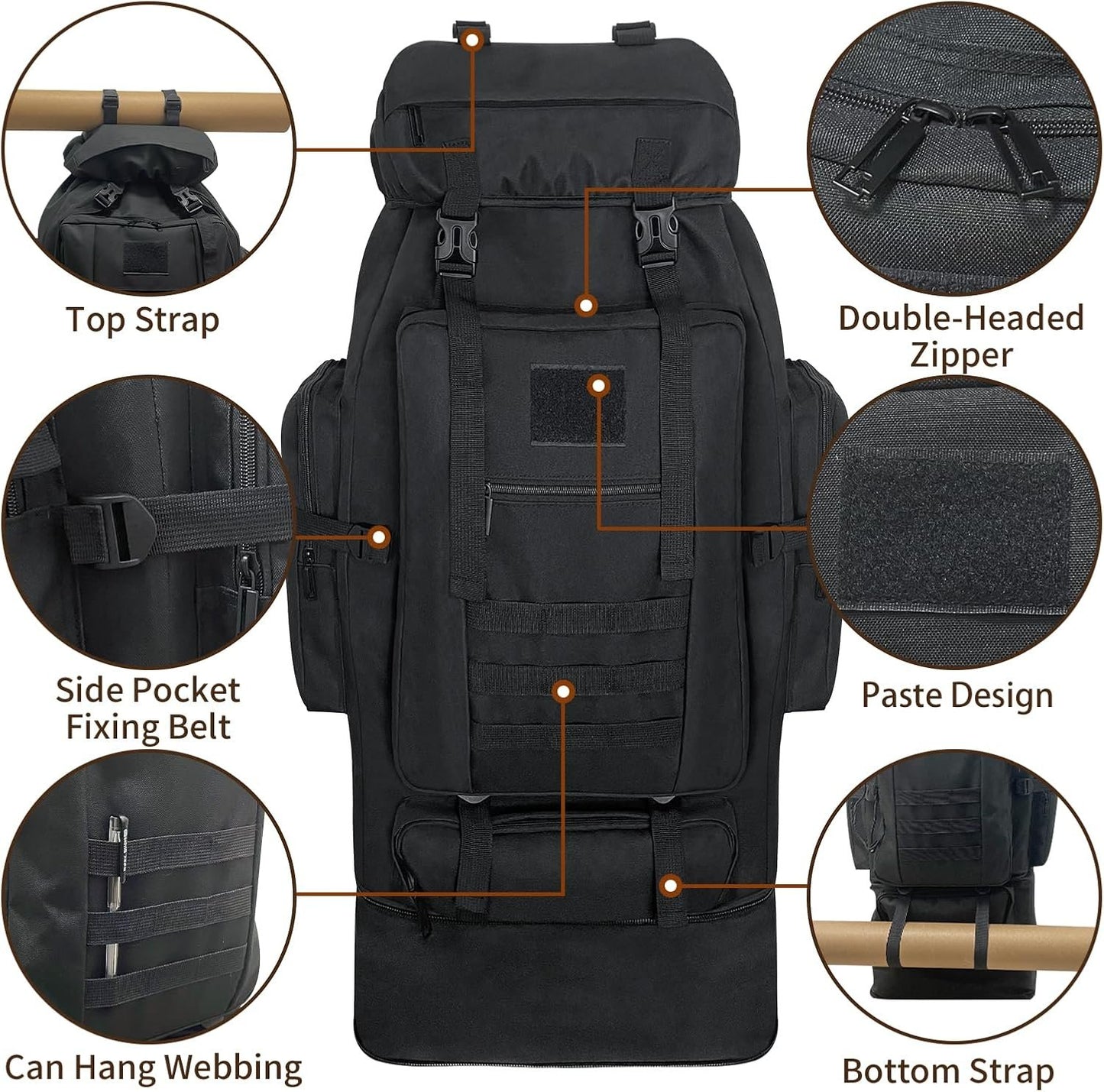 Vaupan Hiking Backpack, 100L Large Camping Backpack, Expandable Waterproof Molle Rucksack, Outdoor Daypack for Men Women