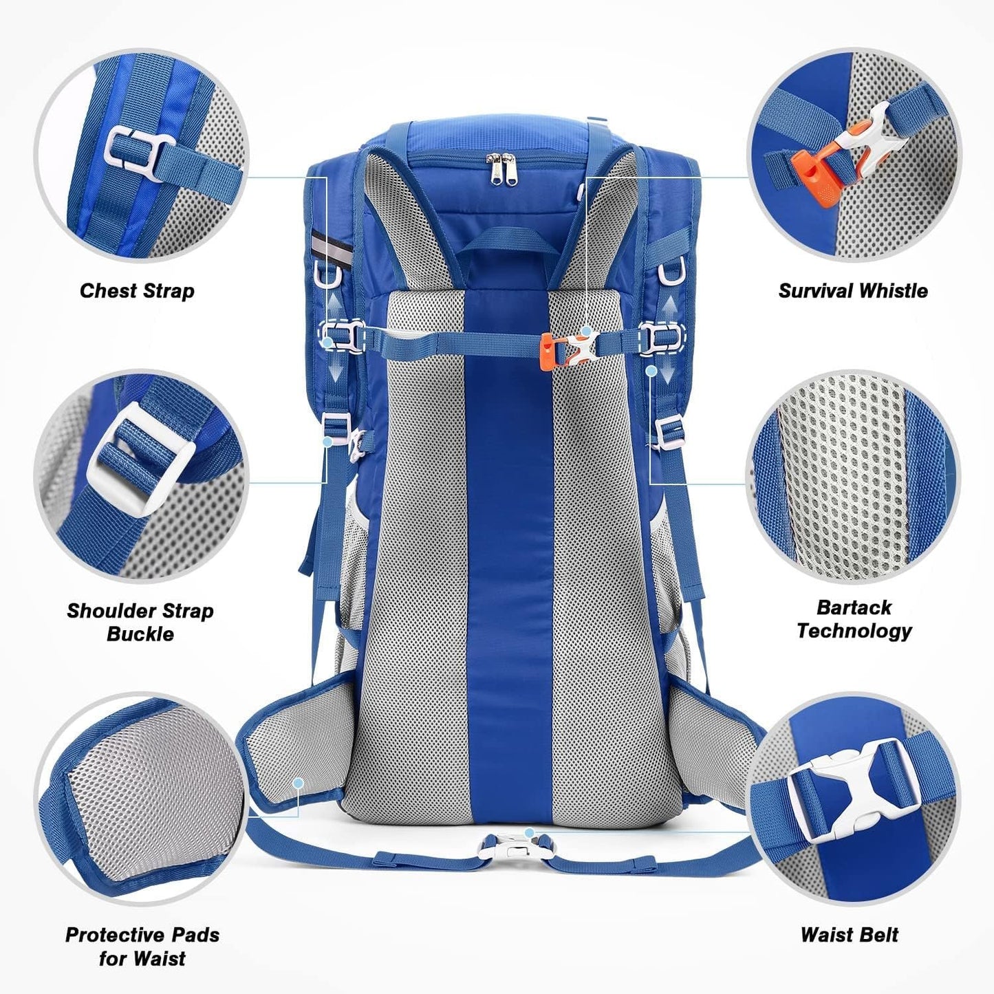 HOMIEE 50-60L Hiking Travel Camping Backpack for, Waterproof Lightweight Daypack with Rain Cover for Camping Touring