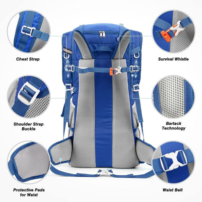 HOMIEE 50-60L Hiking Travel Camping Backpack for, Waterproof Lightweight Daypack with Rain Cover for Camping Touring