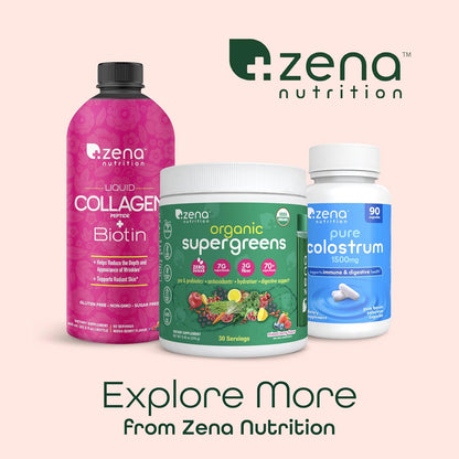 Zena Nutrition Liquid Collagen Peptides and Biotin, 2500mg Verisol Bioactive Collagen Peptides, 5000mcg Biotin, Hair, Skin, Nail Supplement for Women and...