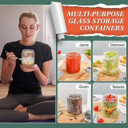 6 Pack Overnight Oats Containers with Lids, Glass Jars with Airtight Lids,Wide Mouth Mason Jars 500ml, Food Glass Storage Containers for Leftover, Snacks Yogurt Spice Suga (6)