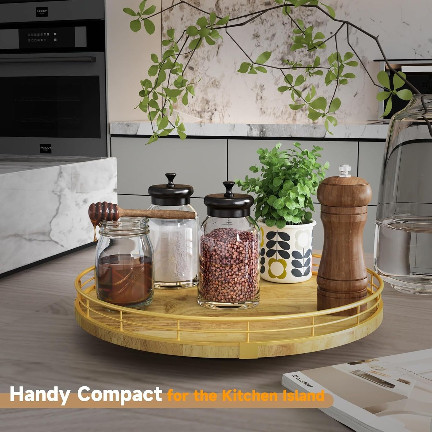 Farmhouse Oak 12" Lazy Susan Turntable Organizer for Cabinet, Round Wooden Lazy Susan Organization and Storage for Dining Table, Pantry, Kitchen, Countertop, Cupboard,Home Decor