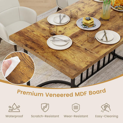 Giantex 180 cm Large Dining Table for 6-8 People, Farmhouse Rectangular Wood Kitchen Table w/Wooden Tabletop, Metal Frame, Industrial Rustic Brown Long Table for Home Office Dining Room, Load 135 KG