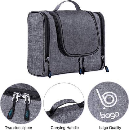 Bago Hanging Toiletry Bag for Women & Men - Leak Proof Travel Bags for Toiletries with Hanging Hook & Inner Organization to Keep Items from Moving - Pack Like a PRO (Snow Black)