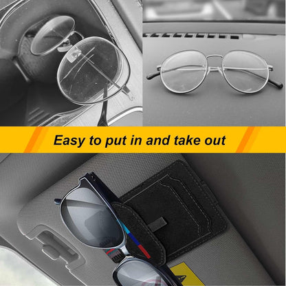 BREENHILL Magnetic Car Visor Sunglasses Holder, Leather Card and Ticket Clip, Interior Accessory,Suitable for Different Size Eyeglasses (Black)
