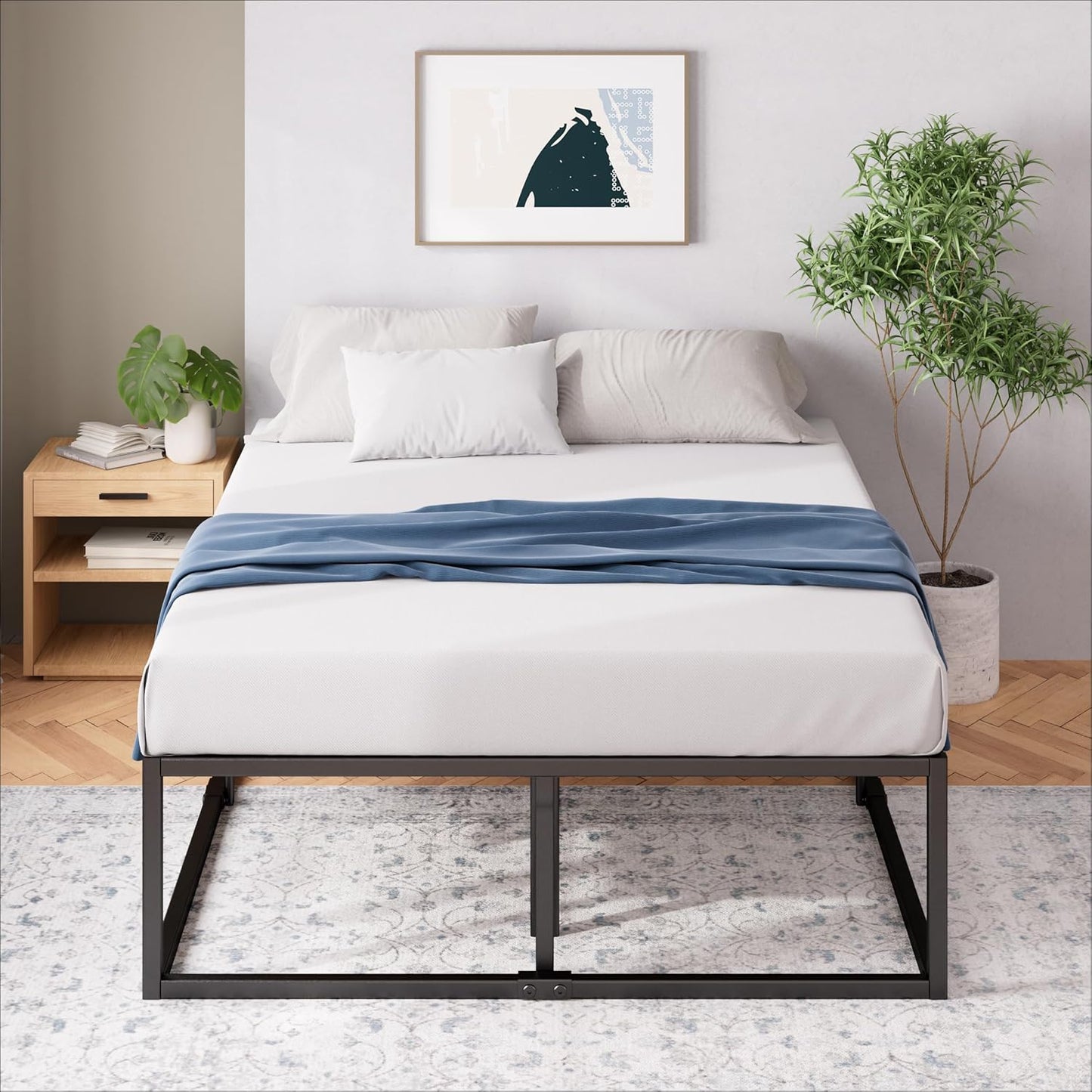 Zinus Joseph 45cm Double Bed Frame with Under Bed Storage and Mattress Base - Industrial Metal Steel, Black