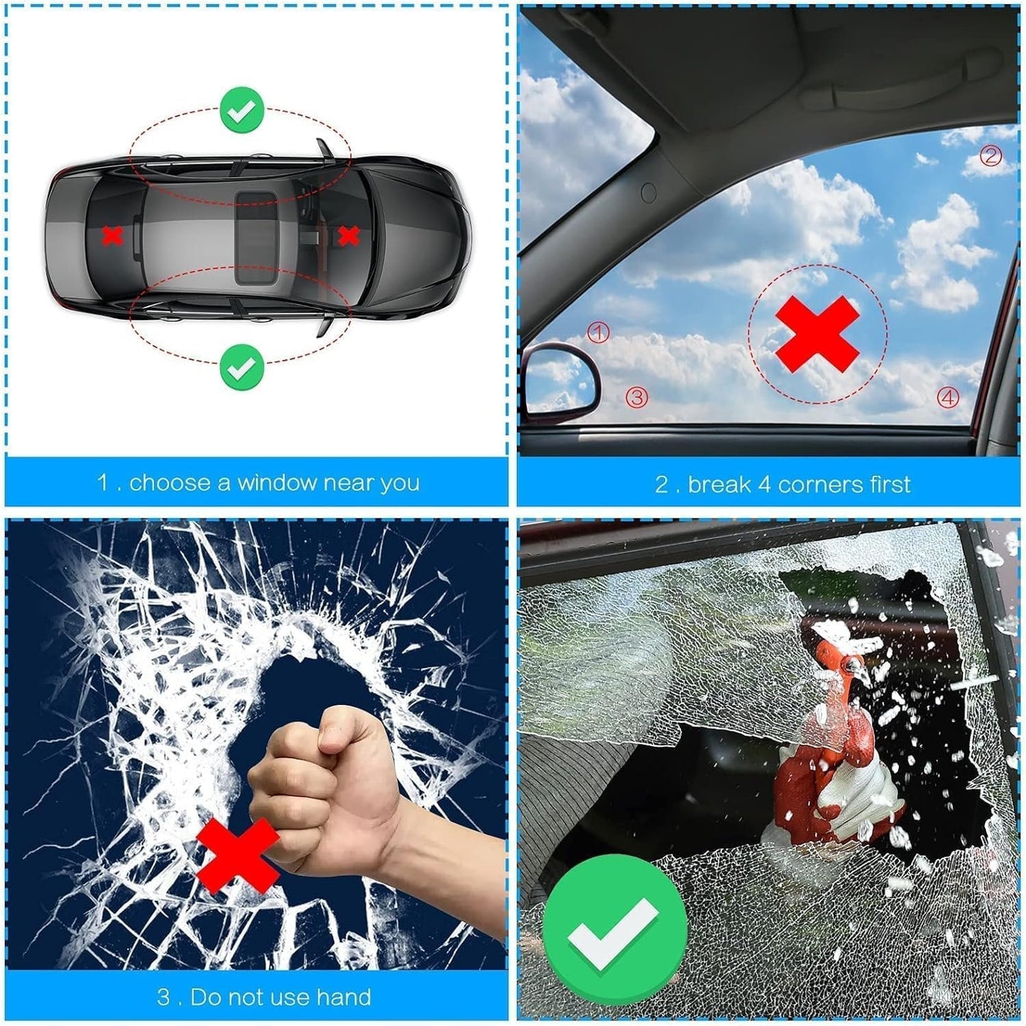 Starvortex 4 Pack Window Breaker Seatbelt Cutter, Car Emergency Kit of 4 Seat Belt Cutter, 2-in-1 Car Window Breaker, Car Essentials Glass Breaker with 2 Whistles, Glass Breaker for Truck, Bus
