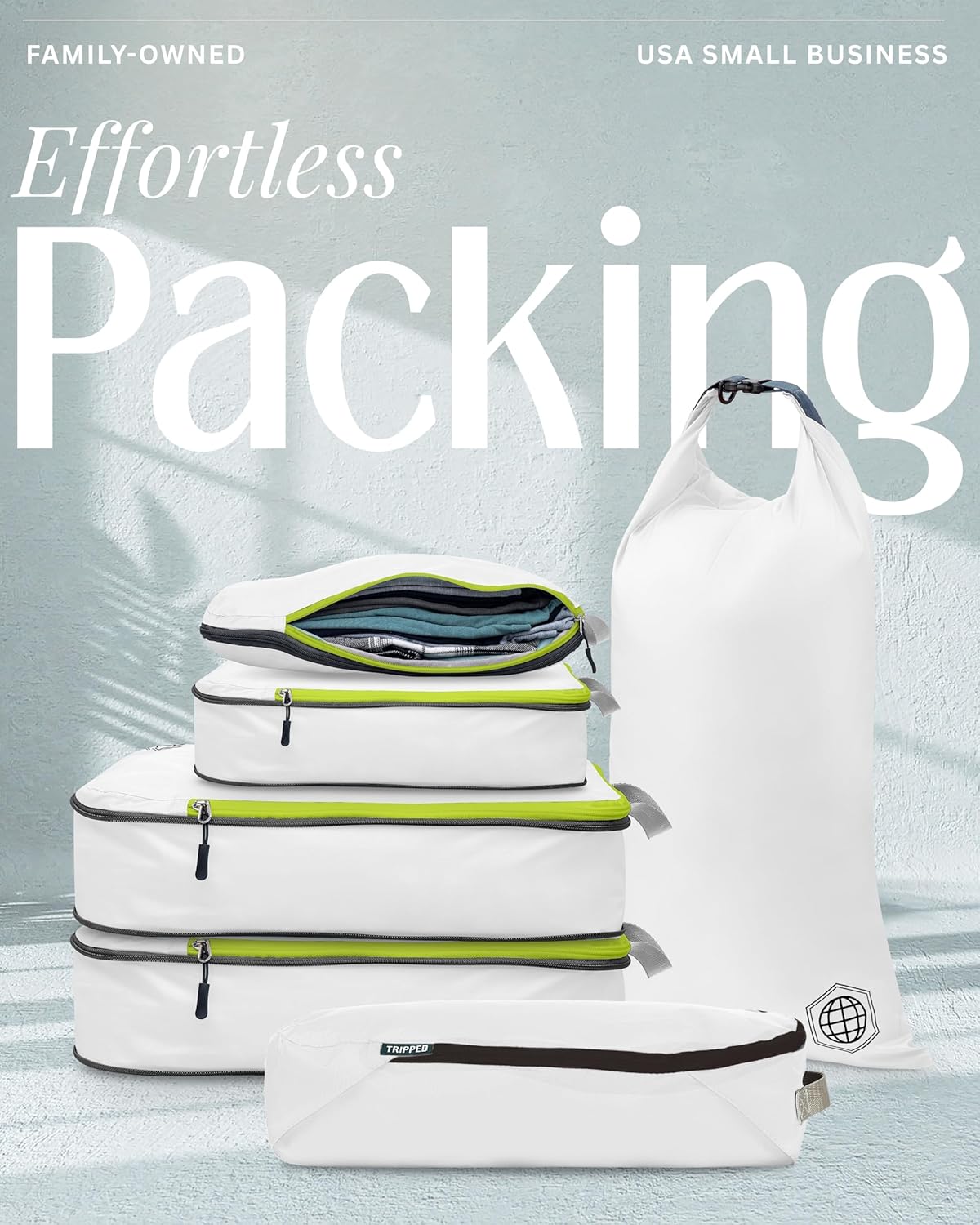 Compression Packing Cubes for Travel - Luggage and Backpack Organizer Packaging Cubes for Clothes (White and Green, 6 Piece Set), White/Green, 6Piece