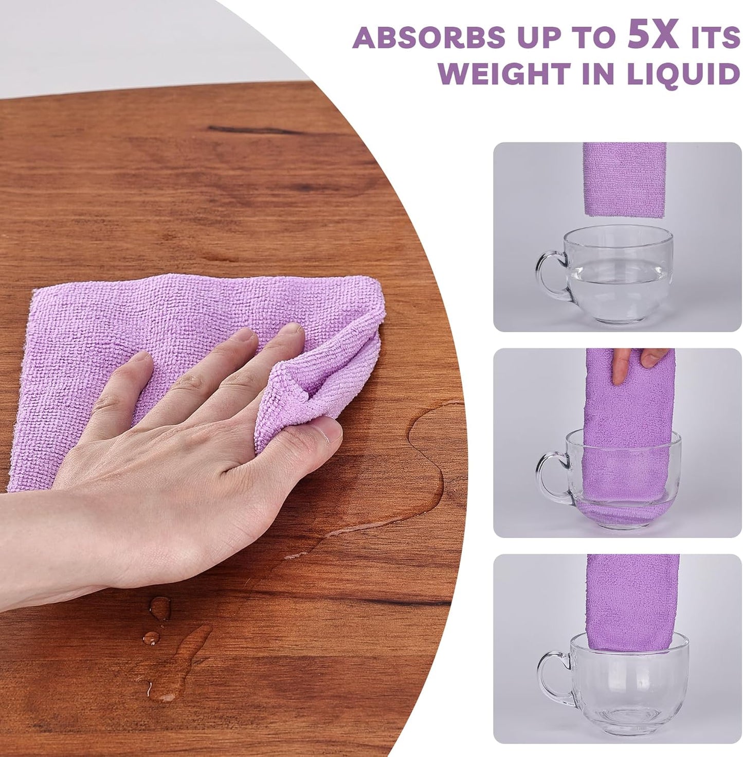 Socrates Microfiber Cleaning Cloth Roll – 50 Tear-Away, Ultra-Absorbent, Reusable, Washable, Quick-Dry Towels in Purple