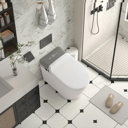 Smart Bidet Toilet With Remote Control, Auto Open/Heated Seat, Led Display, Warm Water & Dry, Aromatherapy, Foot Sensor, Tankless Design (White) (1 Seat)