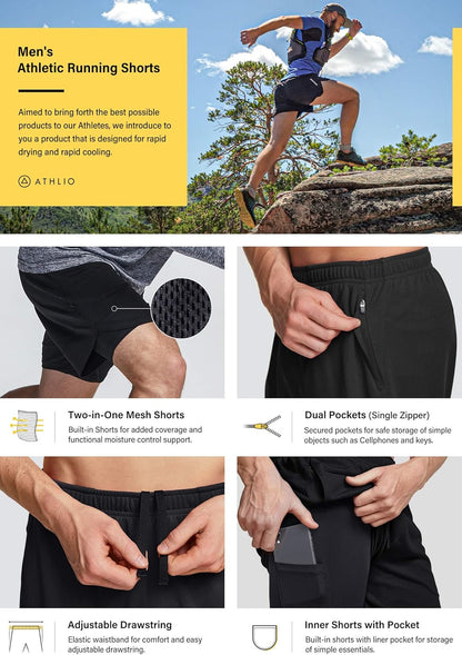 ATHLIO Men’s 1~2 Pack Athletic Shorts | Quick Dry Mesh Running & Training Shorts with Pockets