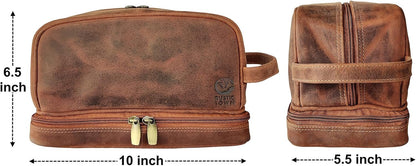 Genuine Leather Travel Cosmetic Bag - Hygiene Organizer Dopp Kit by Rustic Town, Brown, Medium, Rt6318flr