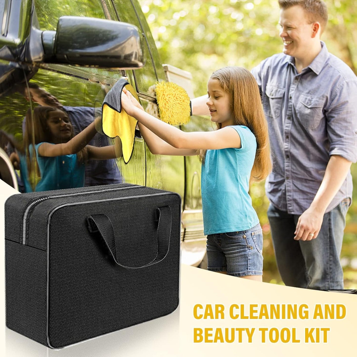 20 Piece Car Cleaning Set for Indoor and Outdoor Car Wash Set with Brushes, Polishing Sponges, Cleaning Gel and More Handy Carry Bag Included