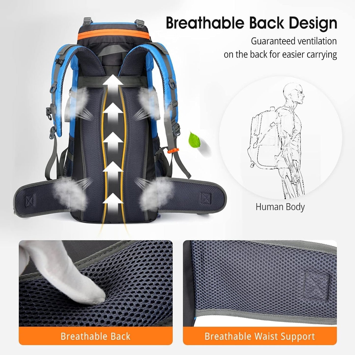 Kingsea 70L Large Camping Hiking Backpack With Waist Belt, Lightweight Nylon Trekking Waterproof Rucksack For Men Women Mountain Climbing, Travel, Outdoor Sports Backpacking Gear