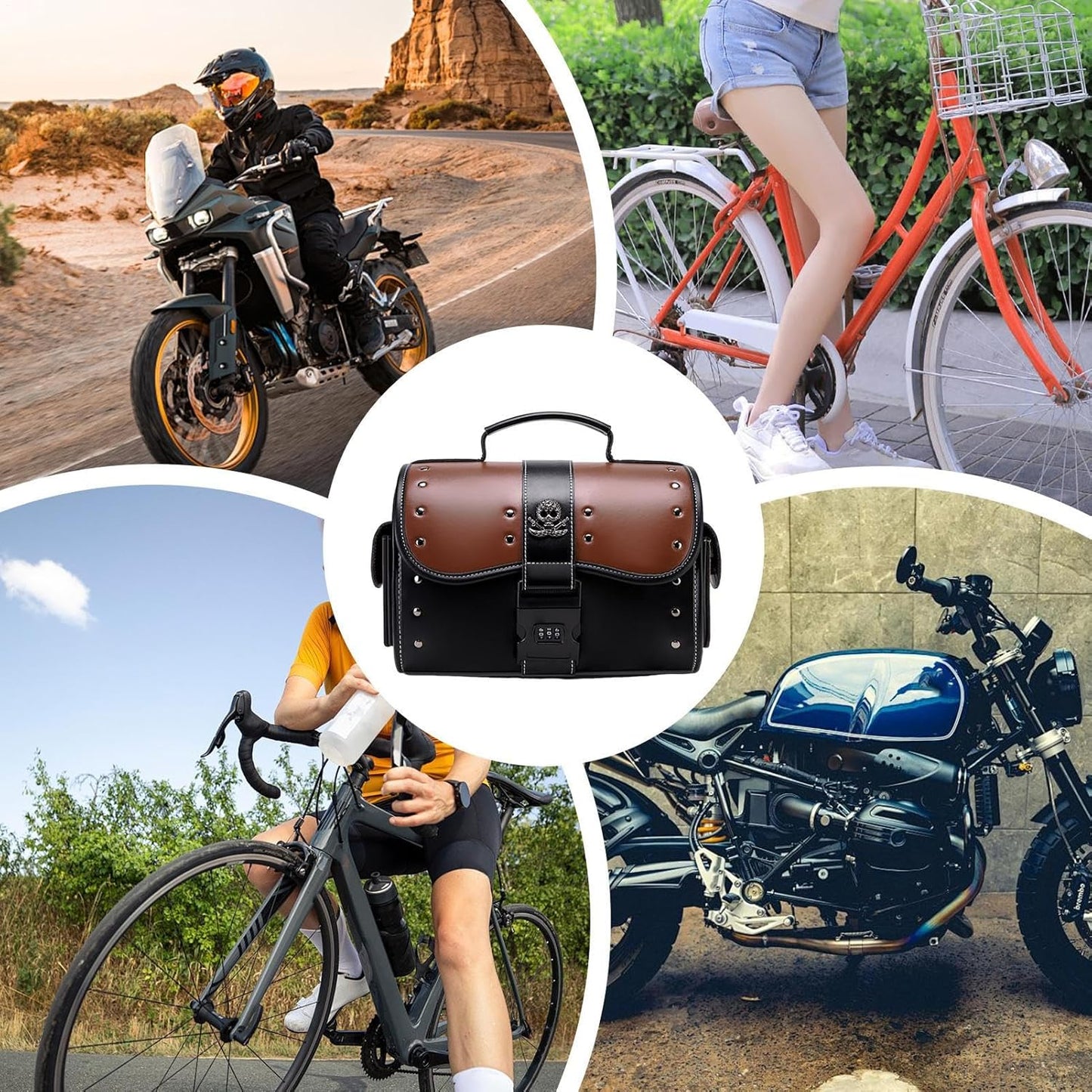 Mimoqk Motorcycle Gear Storage Bag, Leather Front Tool Organizer, Easy Mount Design, Waterproof Saddle Pouch for Touring, Camping, Outdoor Riding, Travel, 13,39 x 7,48 x 9,45 pollici