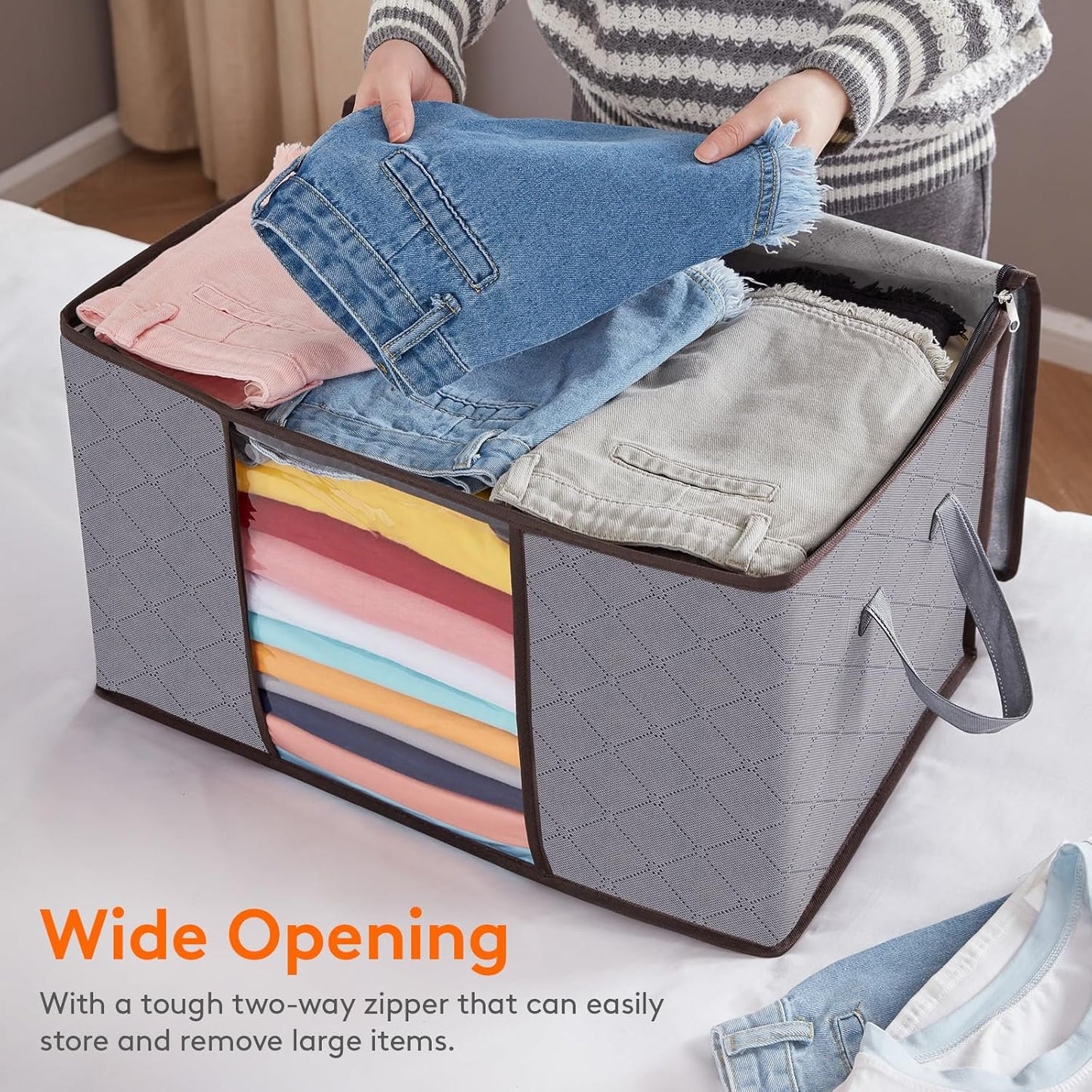 Lifewit 6 Pack Clothes Storage Bags (90L×2+65L×2+60L×2) for Comforters, Blankets, Foldable Closet Organizers and Underbed Storage Containers with Reinforced Handle, Sturdy Zipper, Clear Window, Gray