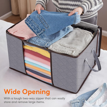 Lifewit 6 Pack Clothes Storage Bags (90L×2+65L×2+60L×2) for Comforters, Blankets, Foldable Closet Organizers and Underbed Storage Containers with Reinforced Handle, Sturdy Zipper, Clear Window, Gray