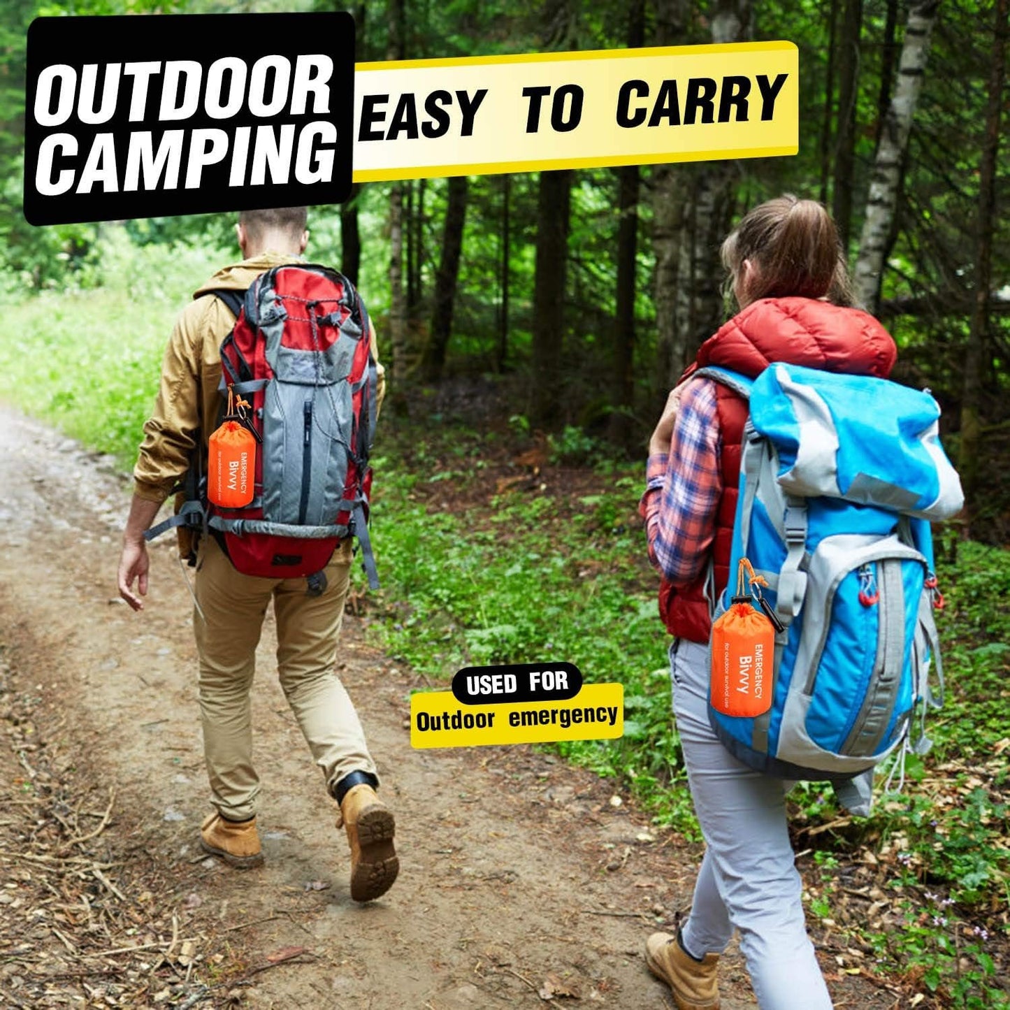 TOBWLOF Emergency Sleeping Bag, Lightweight Life Bivy Sacks with Whistle, Mylar Emergency Bivy Survival Rescue Blanket, Windproof Outdoor Thermal Sleeping Bag for Hiking, Camping, Traveling