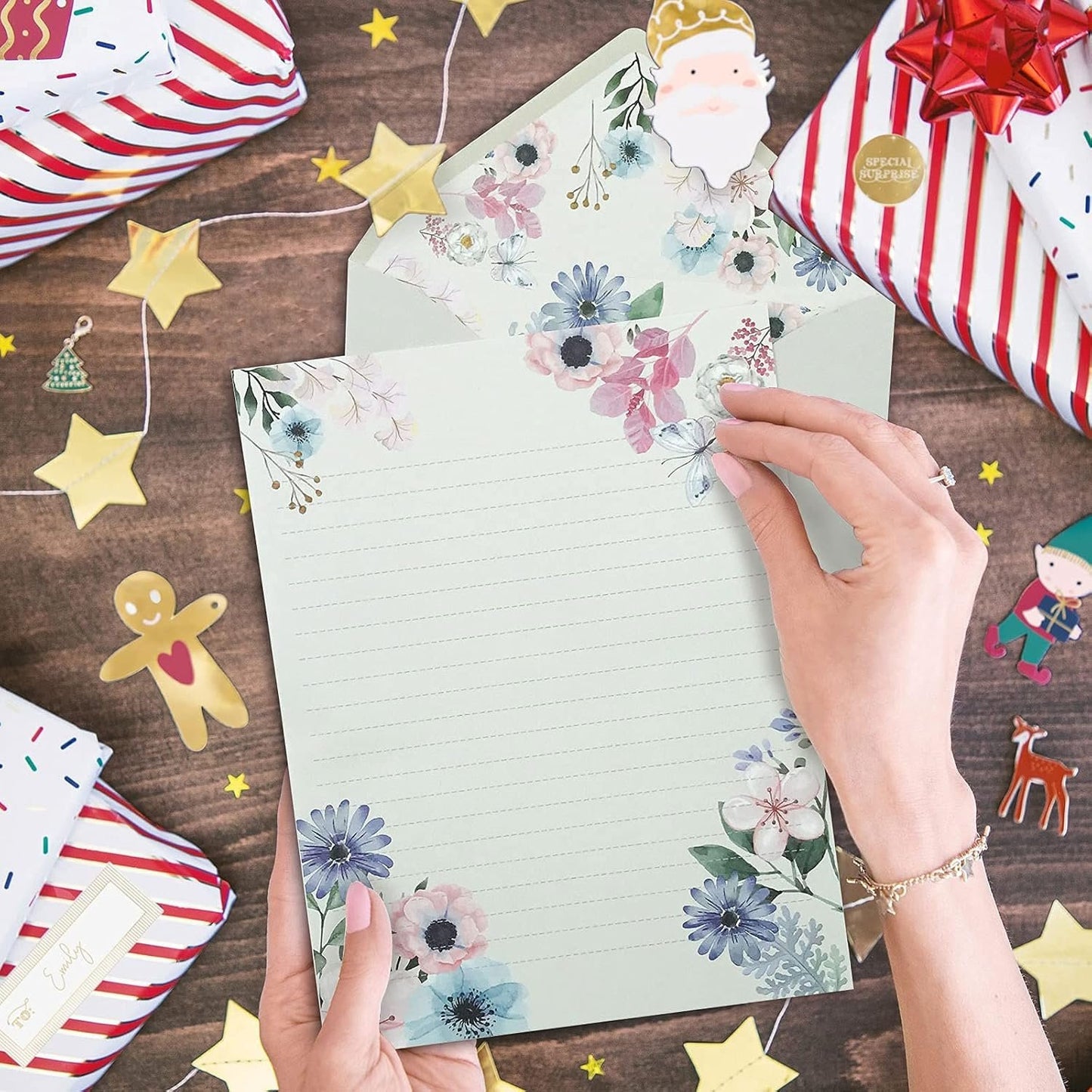 SCStyle Stationary Paper and Envelopes Set Contain 48Sheets Writing Paper 5.9X7.7Inch+24 Pcs A6 Cute Envelopes 4x6Inch with Water-Based Adhesive,Unique Flower Design-Stationary Set for Writing Letters