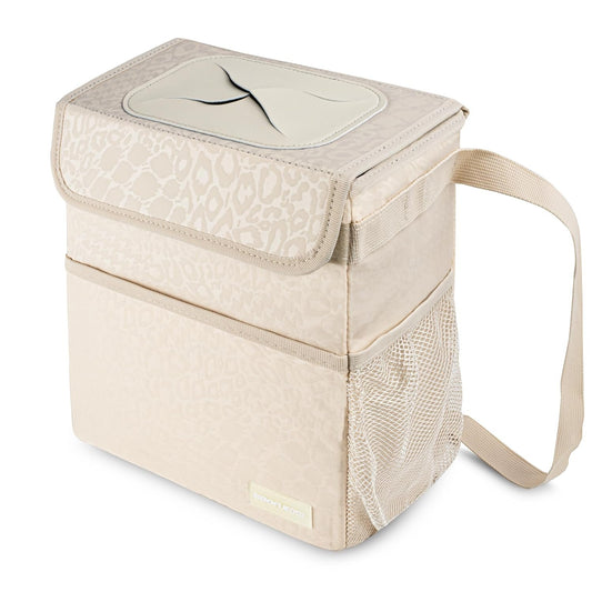 SIBOFUEGO Car Trash Can Cute - Multifunctional Interior Car Accessory for Women, Car Organizer and Storage with Adjustable Straps, Car Stuff Storage 2 Gallons (Leopard Print Beige)