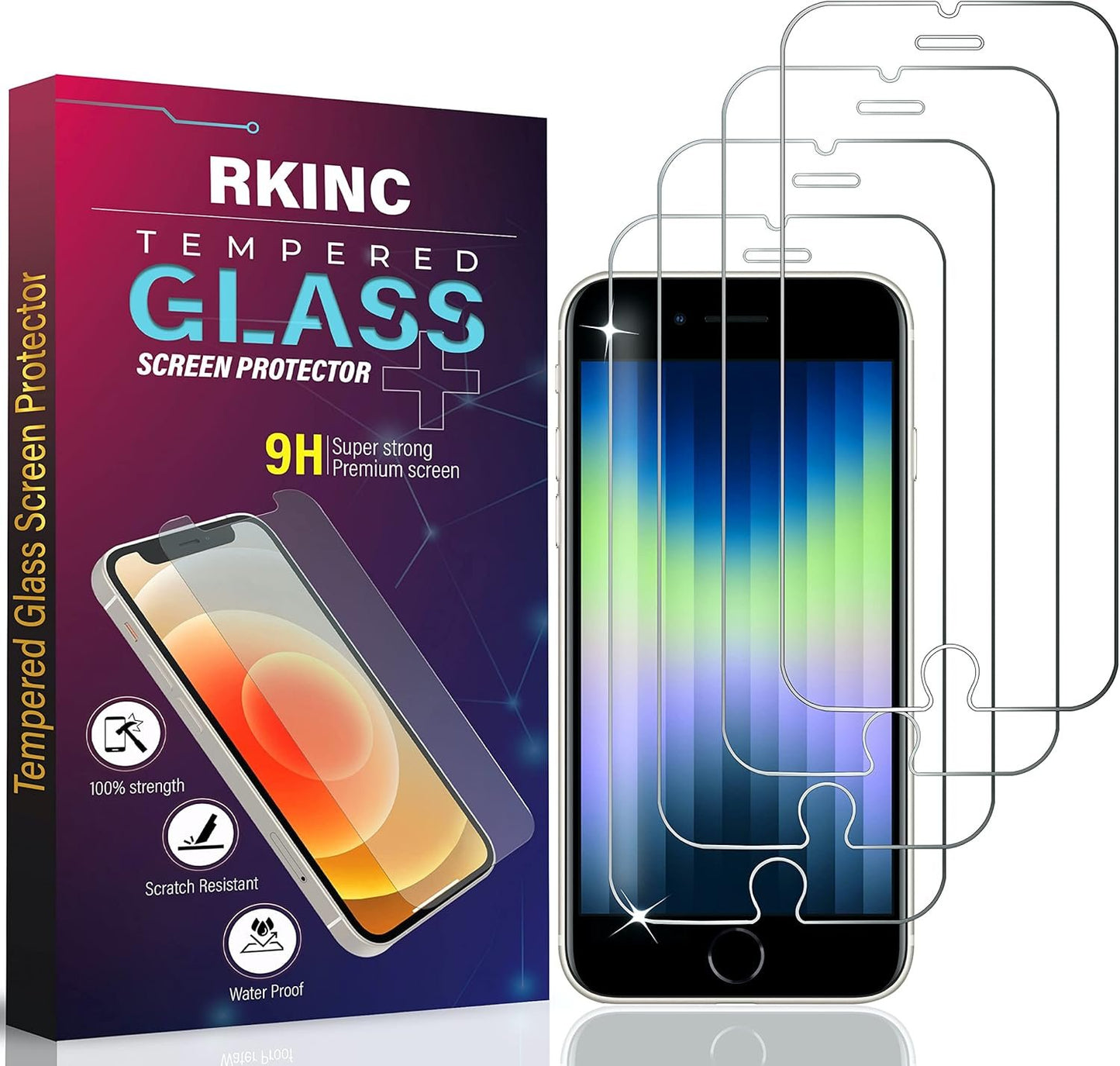RKINC Screen Protector [4-Pack] for iPhone 6S / iPhone 6, Tempered Glass Film Screen Protector, 0.33mm [LifetimeWarranty][Anti-Scratch][Anti-Shatter][Bubble-Free]