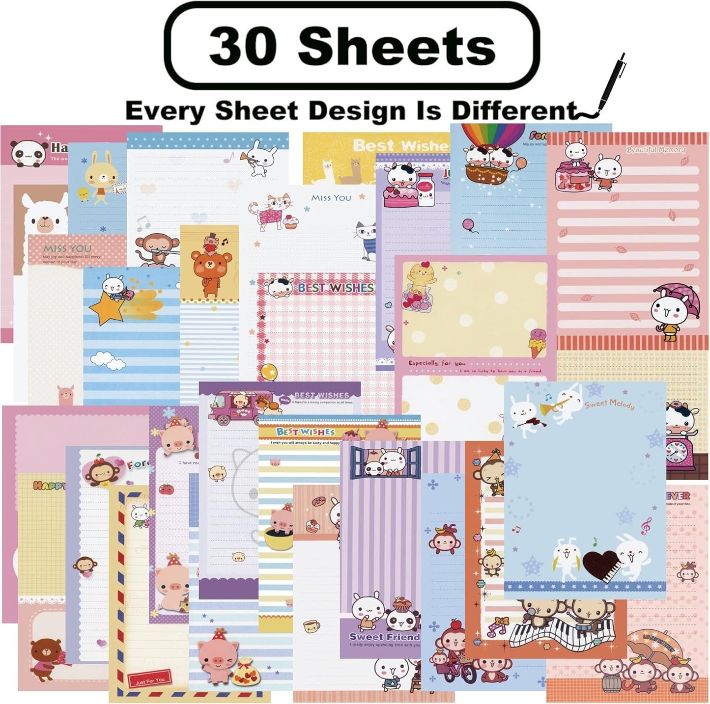 Generic Stationary 8.2 x 5.63 Inches 30 pcs Lovely Kawaii Special Design Chinese Style Stationery Writing Letter Paper Stationary Paper