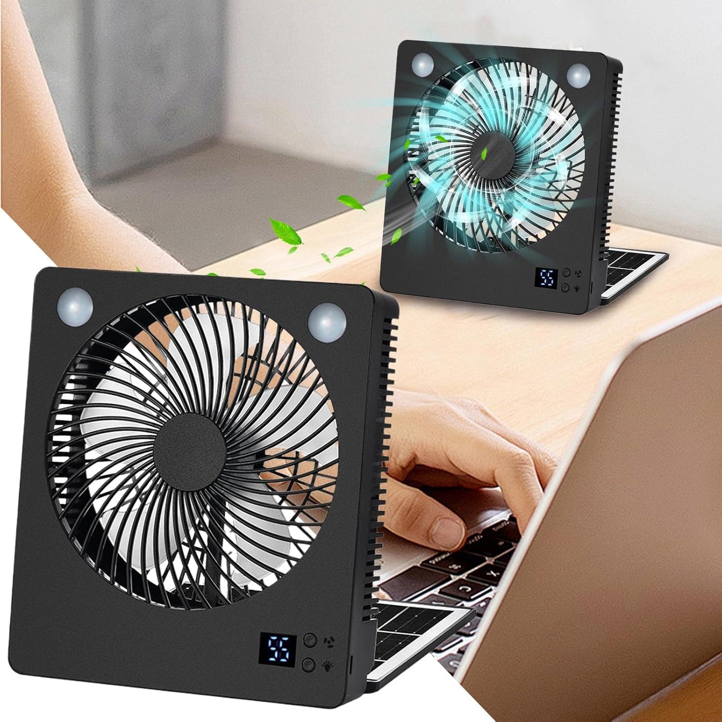 Solar Power Fan, Cooling Camping Fan, Rechargeable Folding Air With LED Lights, Quiet 3-Speed Cool Gadget For Home, Tent, Beach, Travel, Survival Gear, 7.2x2.36x8.19 In, 1-Pack