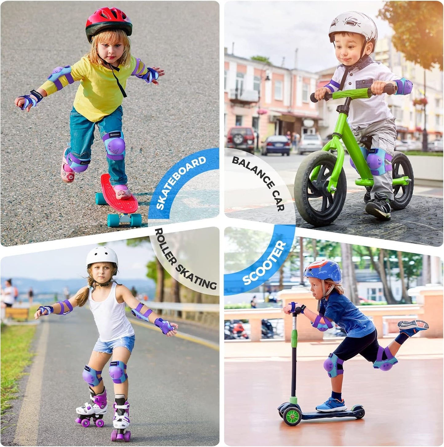 Kids/Youth Knee Pad Elbow Pads Guards Protective Gear Set for Roller Skates Cycling BMX Bike Skateboard Inline Skatings Scooter Riding Sports, Wrist Guards Toddler for Multi-Sports Outdoor