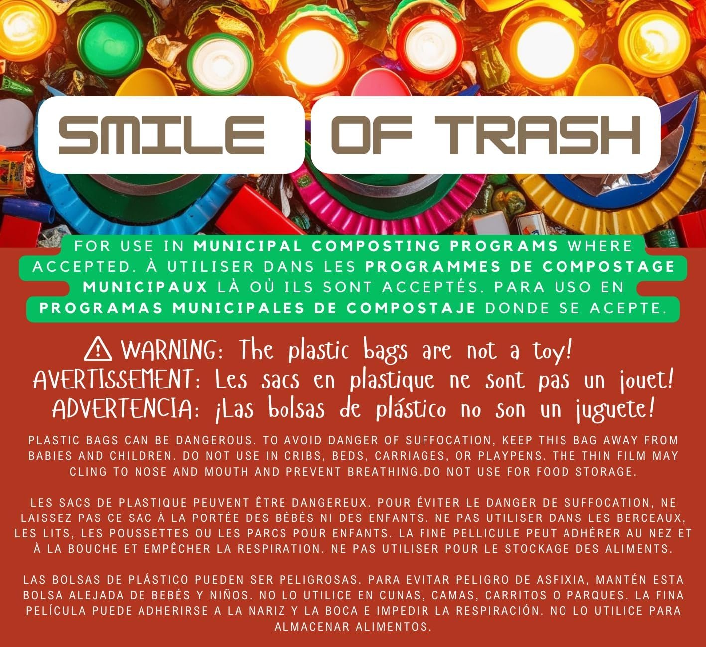 Smile of Trash Compostable Kitchen Food Scraps Bag (Pack of 1 Box)