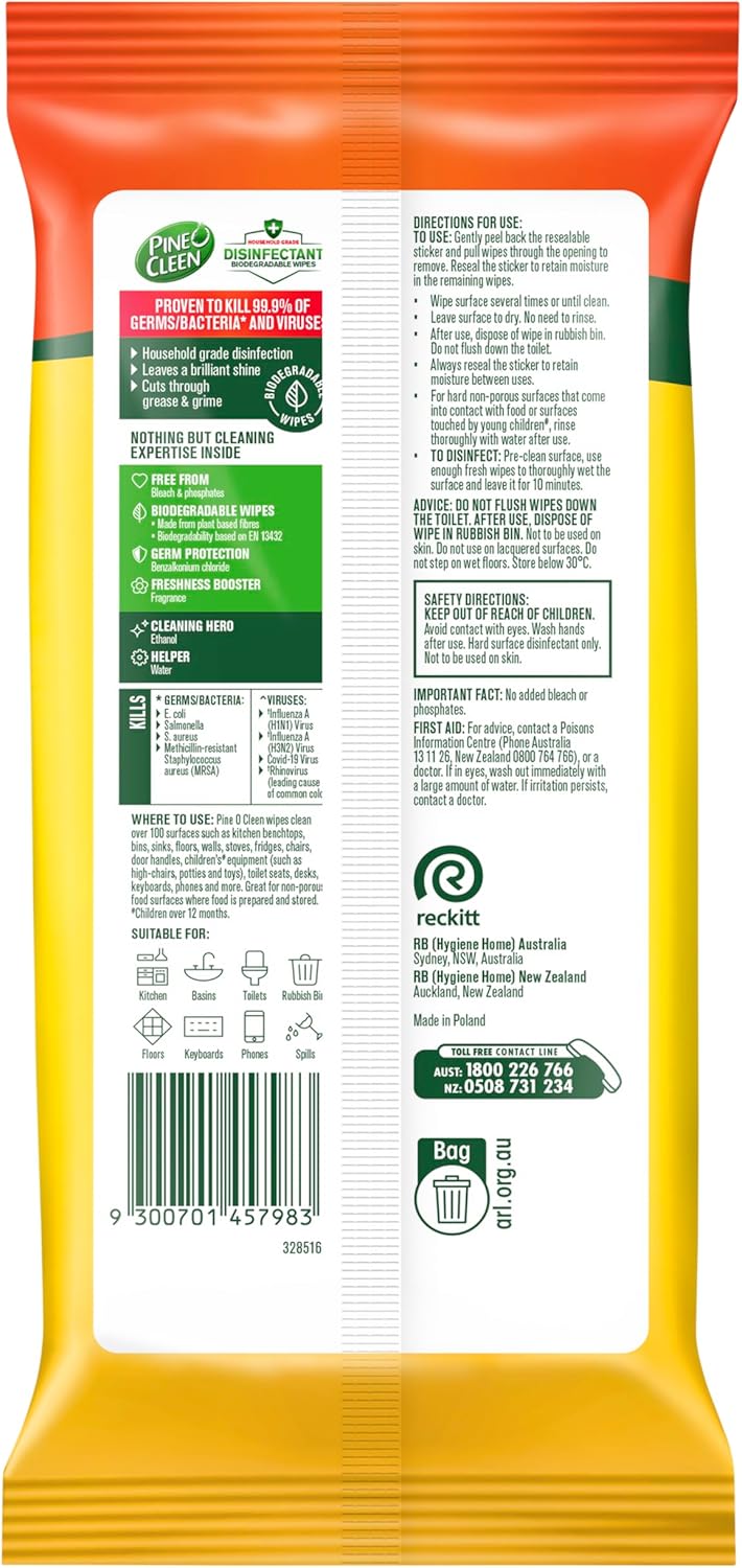 Pine O Cleen Disinfectant Wipes Lemon Lime 450 Pack (3 x 150)