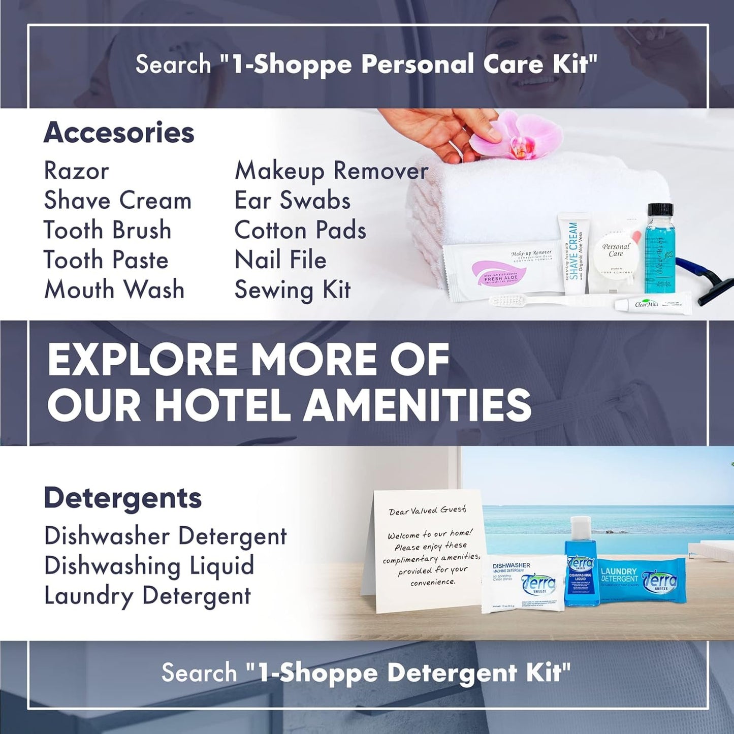 Personal Care Travel Size Toiletries | 1-Shoppe All-In-Kit Hotel Amenities Bulk | Travel Shaving Set, Toothbrush & Paste, Mouthwash, Makeup Wipes, Swabs, Nail File & Sewing Kit | 300 Pcs