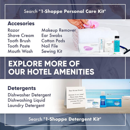 Personal Care Travel Size Toiletries | 1-Shoppe All-In-Kit Hotel Amenities Bulk | Travel Shaving Set, Toothbrush & Paste, Mouthwash, Makeup Wipes, Swabs, Nail File & Sewing Kit | 300 Pcs