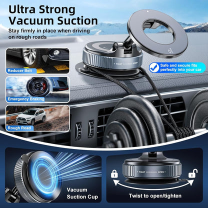 FONKEN Magnetic Phone Holder for Car, 360°Adjustable Vacuum Magnetic Phone Holder Hands-Free Suction Cup Phone Mount Foldable Vacuum Phone Stand for All Phones & Car/Gym/Mirror/Shower/Smooth Surface