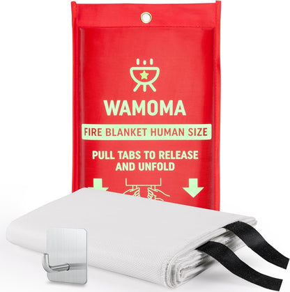 Wamoma Human Size Fire Blanket - Extra Large Fire Proof Blanket for Home, RV, Grill, BBQ, Fireplace Emergency Fire Protection, Reusable High Heat Resistant Fiberglass Safety Sheet Waterproof