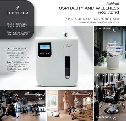 SCENTECA® AD-P3 Fragrance Diffuser for Domestic and Commercial Use Mist, Connectable Hvac, Coverage up to 100 m²/300 mc, 100 ml Fragrance Included "The White and Spring Flowers"