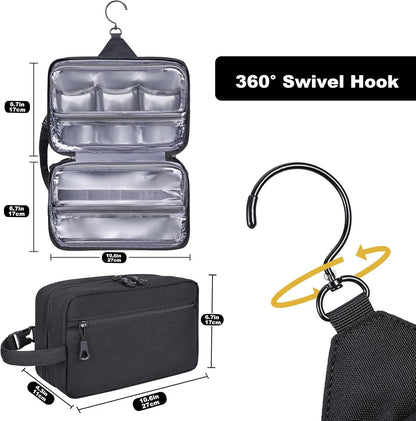 HILOMON Toiletry Bag for Men, YKK Zippers Hanging Bathroom Shower Hygiene Bag with Metal XXL Swivel Hook, Big Comparment, Waterproof for Travel Accessories