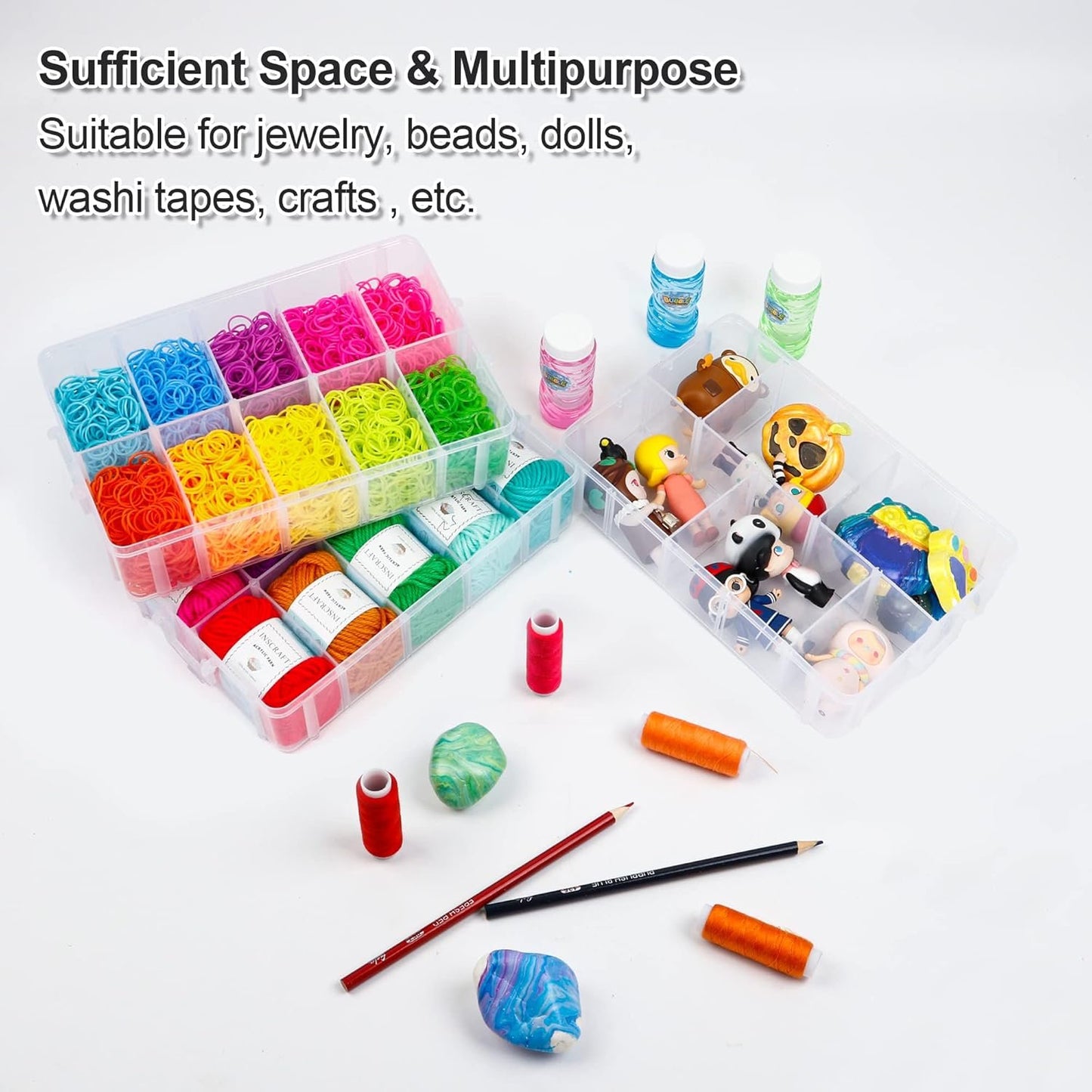 INSCRAFT 7 Layers Stackable Storage Container, 70 Adjustable Compartments (White) Perfect for Art Crafts, Jewelry Supplies, Mini Case & Letter Sticker Included