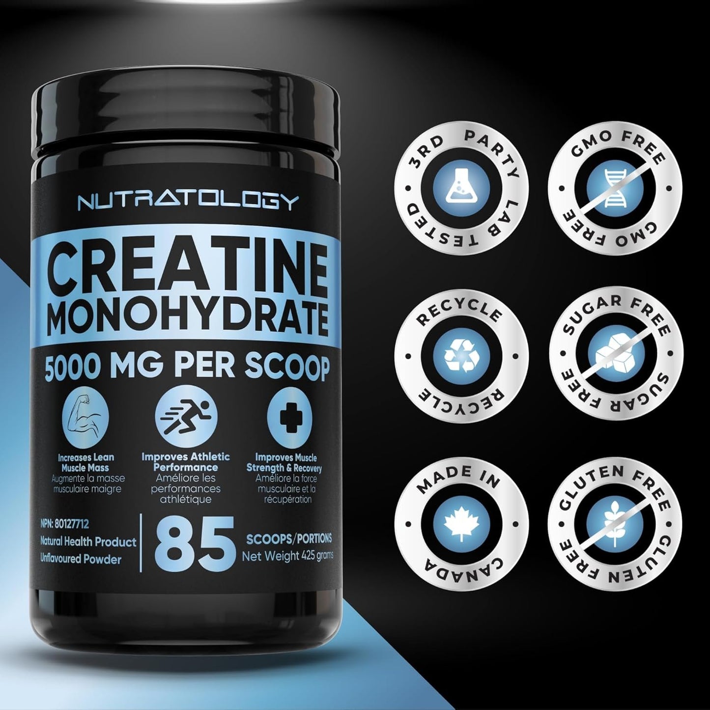 Creatine Monohydrate Powder 425g - For Increased Muscle Growth & Performance - Pre-workout Muscle Builder - Supports Athletic Performance - Creatine Powder for Workouts - 85 Servings